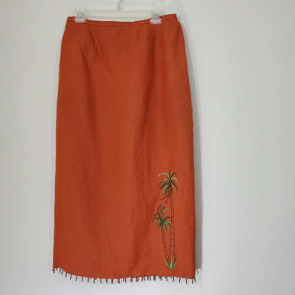 Plaza South Linen Tropical Maxi Skirt, Size 12